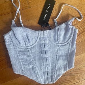 White fox, periwinkle/ light purplish blue,  corset top